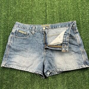 VTG L.E.I. Women's Blue Denim Workwear Shorts 34x3" Mid Rise Utility Pockets Y2K